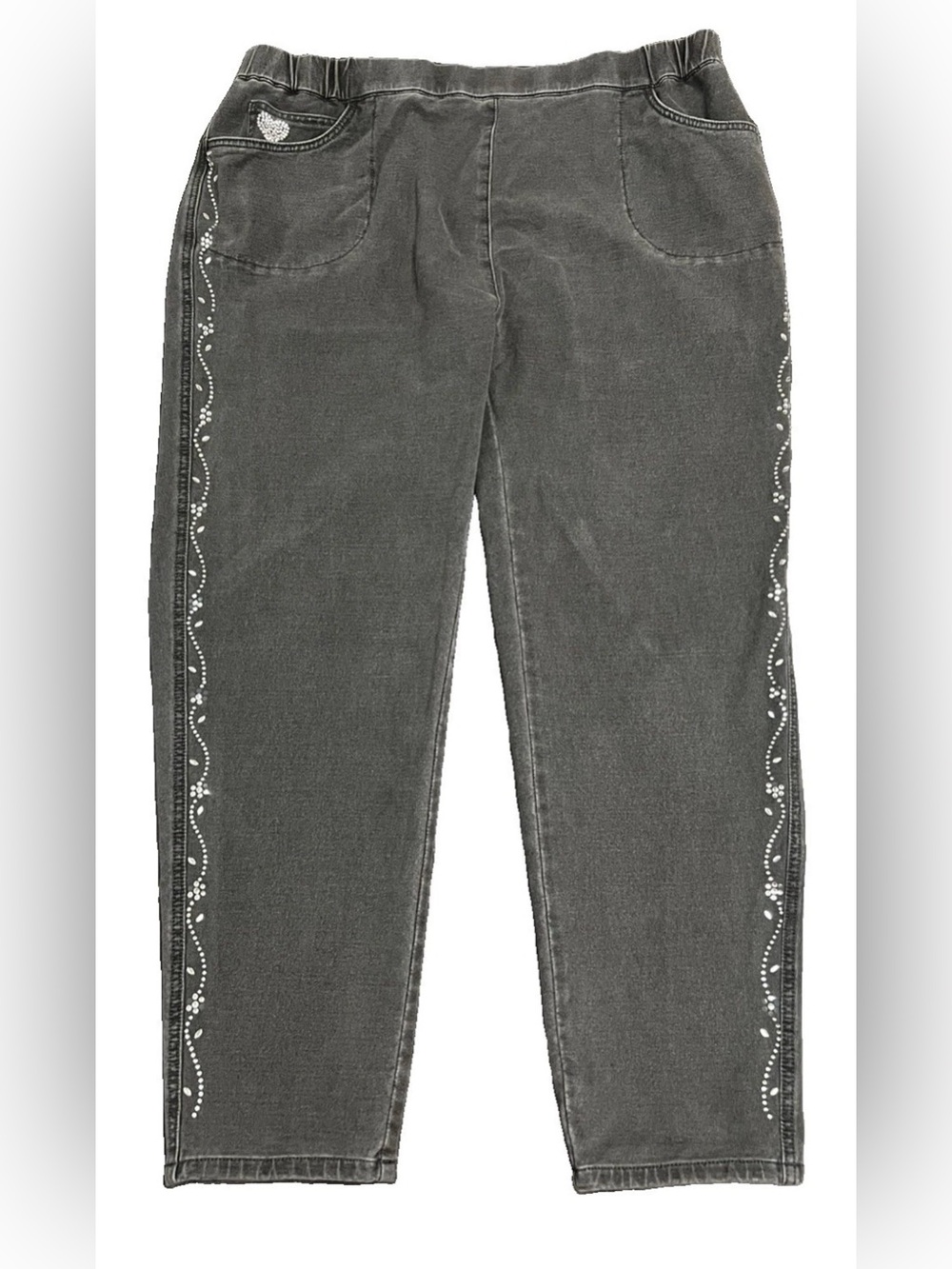 Quacker Factory DreamJeannes Grey Rhinestone Vine Pants